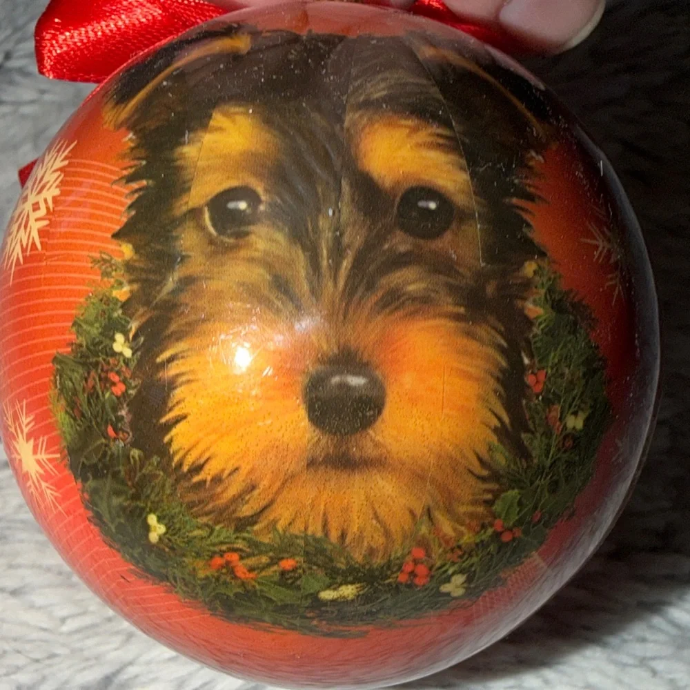 Festive Red Yorkie Dog Christmas Ornament with Bow E & S Pets New Without Box